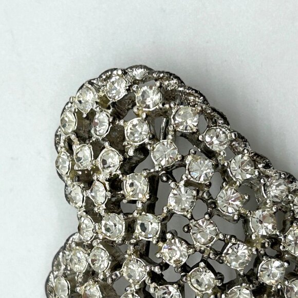 Silver-tone Rhinestone Heart Brooch Vintage Mid-Century Glamour Retro Gift - Picture 5 of 16